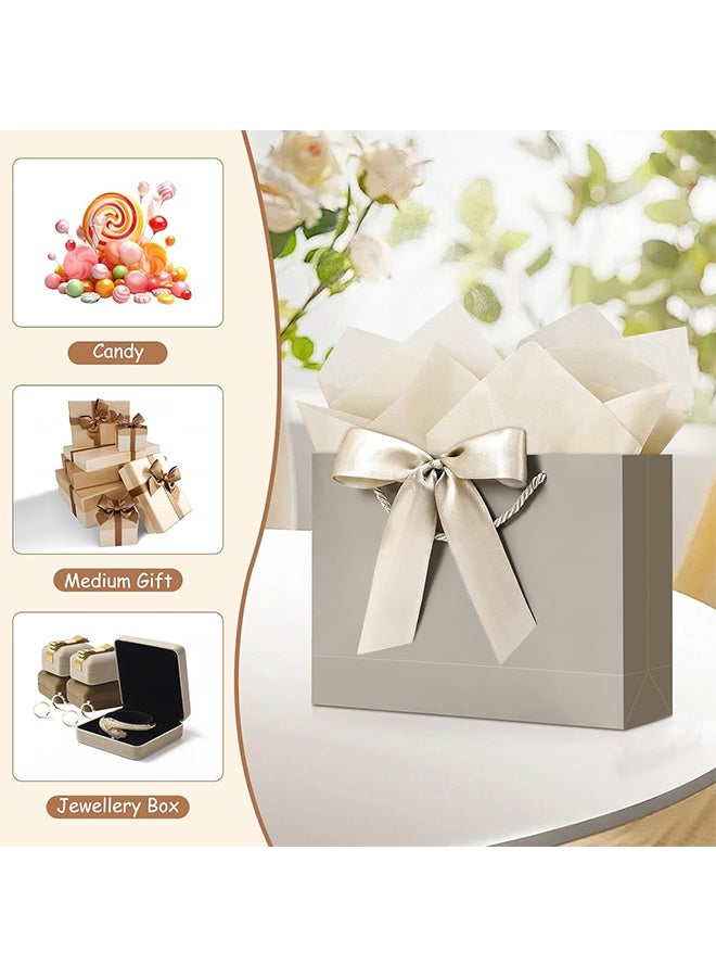 3PCS Champagne Color Large Gift Bags, Paper Bags with Ribbon, Greeting Cards and Tissue Paper, Portable Party Bags with Handles, Birthday Gift Bags, Present Bags for Wedding Party, Party Supplies Bags size :32cm*25cm*11cm - Image 3
